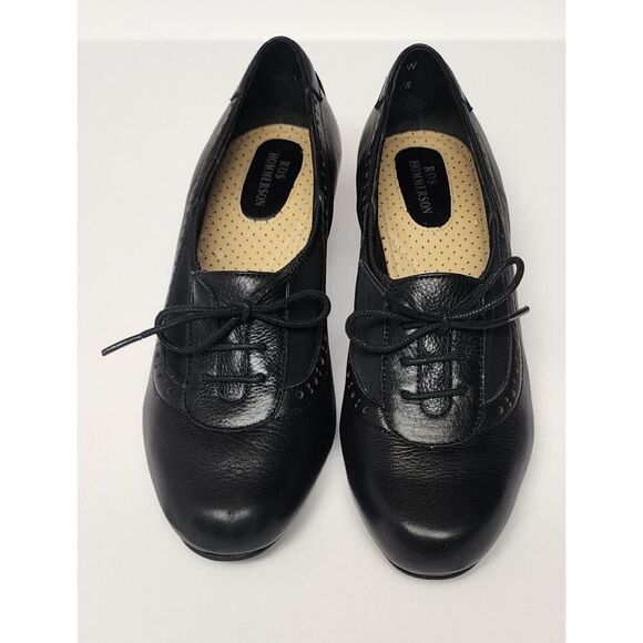 Ros Hommerson Marta H-37773 Vintage Black Leather Oxfords Heel Shoes Size 6W - Picture 3 of 11